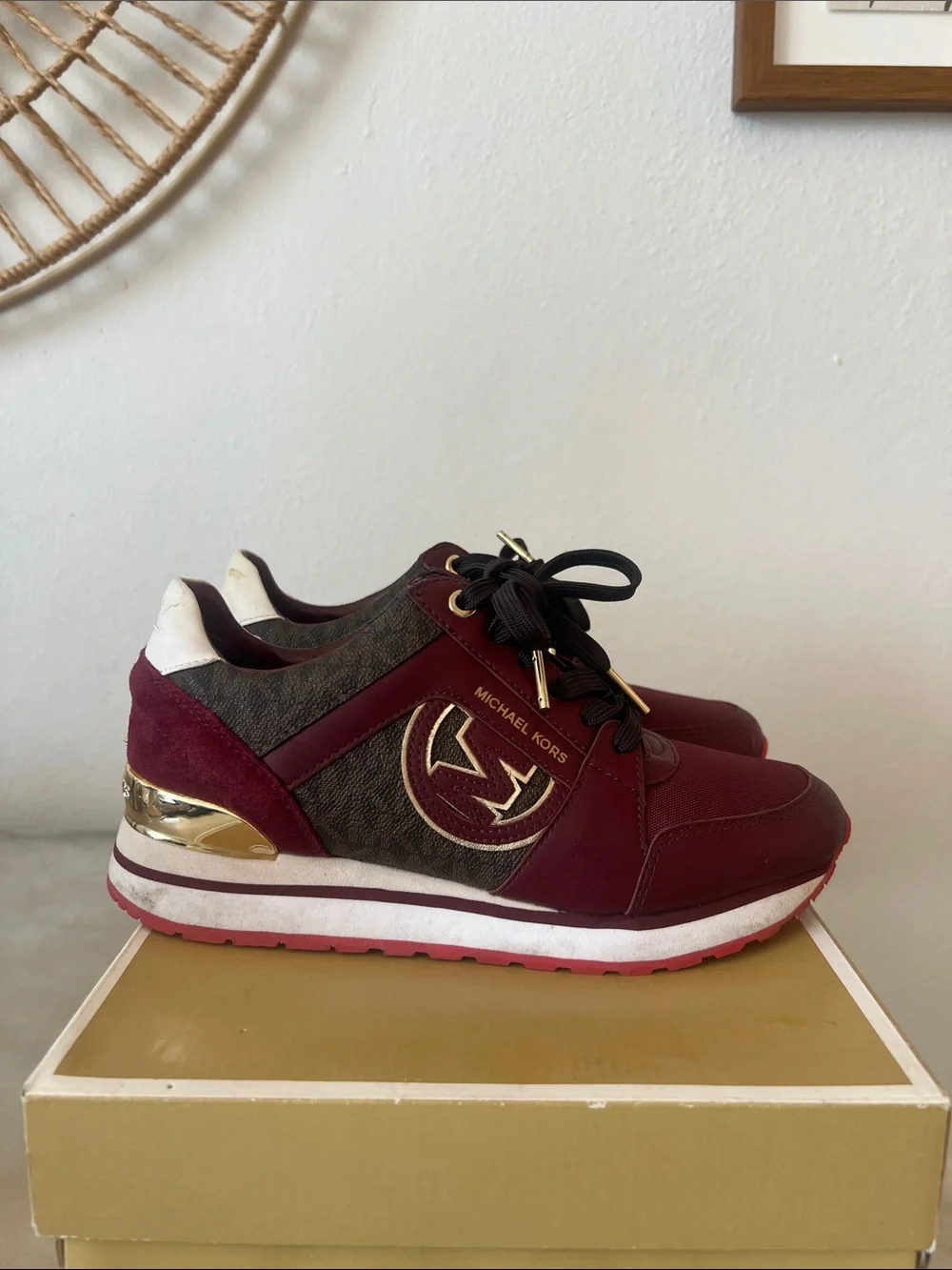 Michael Kors Burgundy and Brown Logo Trainer Sneakers